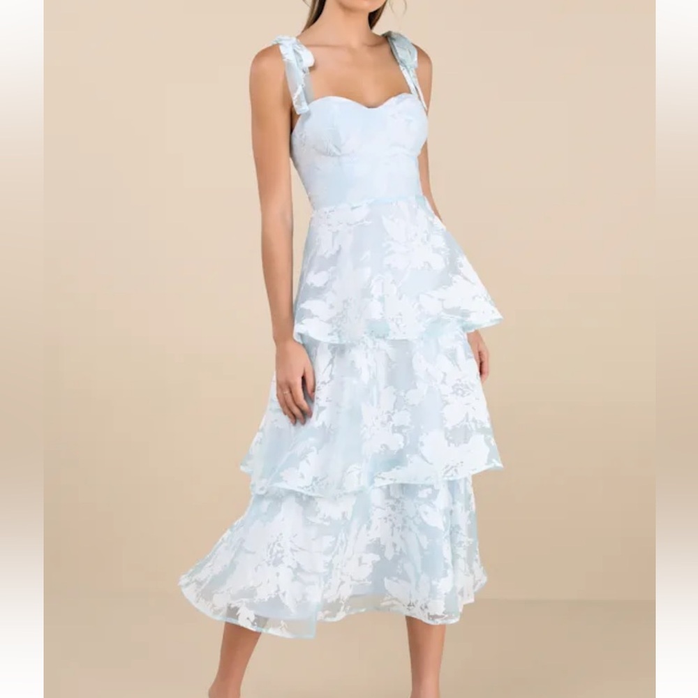Lulu's Light Blue Floral Tiered Midi Dress